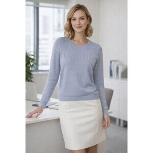 Talbots Sweater Womens Lg Blue Cable Knit Crew Neck Minimalist Office Casual